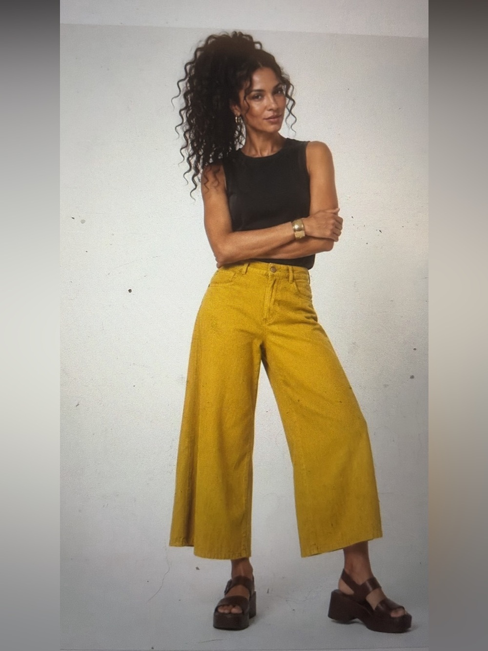 Pilcro Wide-Leg High-Rise Jeans in Mustard